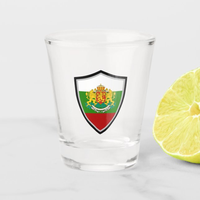 Bulgarian flag-coat arms shot glass (Front)