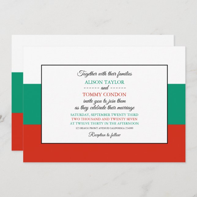 Bulgarian Flag, Flag of Bulgaria Wedding Invitation (Front/Back)