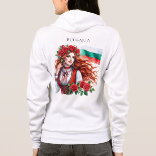 Bulgarian Flag Tradition Folklore Woman Red Roses  Hoodie