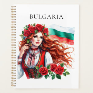 Bulgarian Flag Tradition Folklore Woman Red Roses Planner