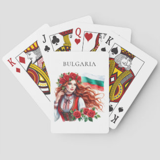 Bulgarian Flag Tradition Folklore Woman Red Roses Playing Cards