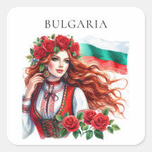 Bulgarian Flag Tradition Folklore Woman Red Roses 