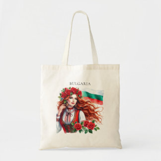 Bulgarian Flag Tradition Folklore Woman Red Roses Tote Bag