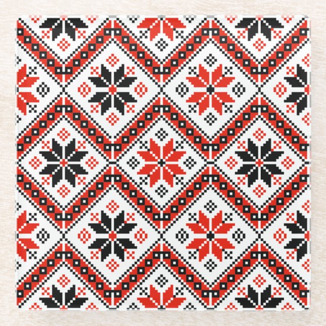 Bulgarian Flower Pattern Glass Coaster (Front)