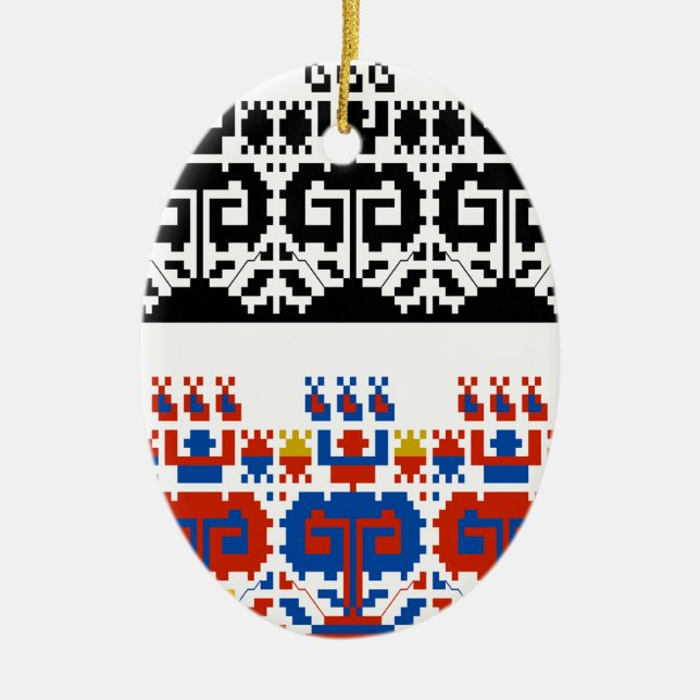 Bulgarian folk art pattern ceramic tree decoration (Front)