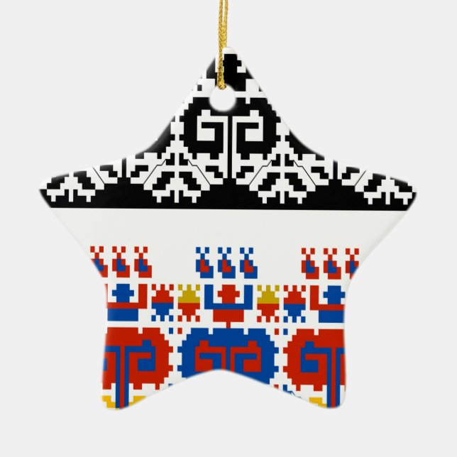 Bulgarian folk art pattern ceramic tree decoration (Front)