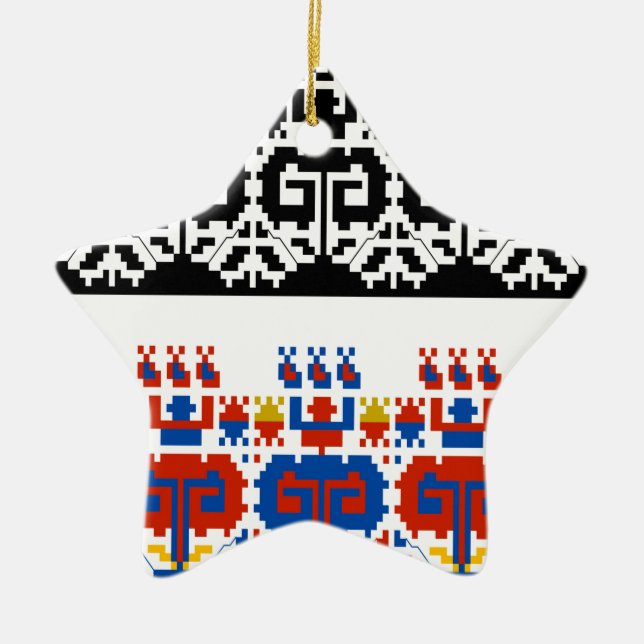 Bulgarian folk art pattern ceramic tree decoration (Front)