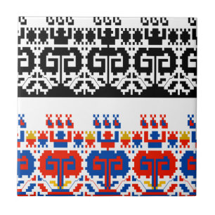 Bulgarian folk art pattern tile