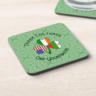 Bulgarian Irish American Flag Shamrock Personalise Coaster