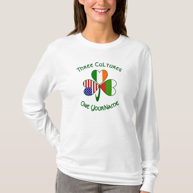 Bulgarian Irish American Shamrock Flag Personalise T-Shirt (Front)