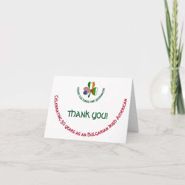 Bulgarian Irish American Shamrock Thank You Card (Front)
