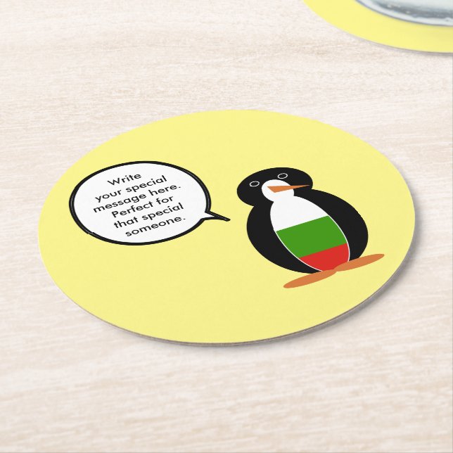 Bulgarian Talking Ms. Penguin Personalised  Round Paper Coaster (Angled)