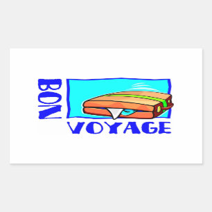 Bulging suitcase full of luggage: “Bon Voyage!” Rectangular Sticker