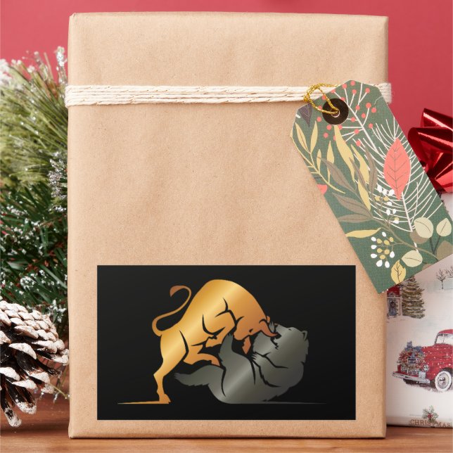 Bull and Bear Stock Market Trading Custom Rectangular Sticker (Holiday)