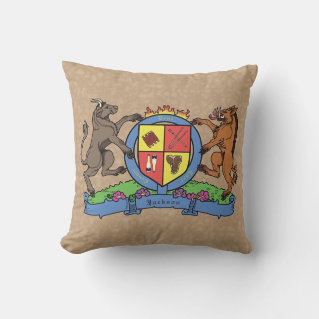 Bull and Boar Rampant BBQ Coat of Arms Cushion (Front)