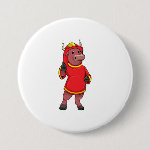Bull as Firefighter with Helmet 7.5 Cm Round Badge
