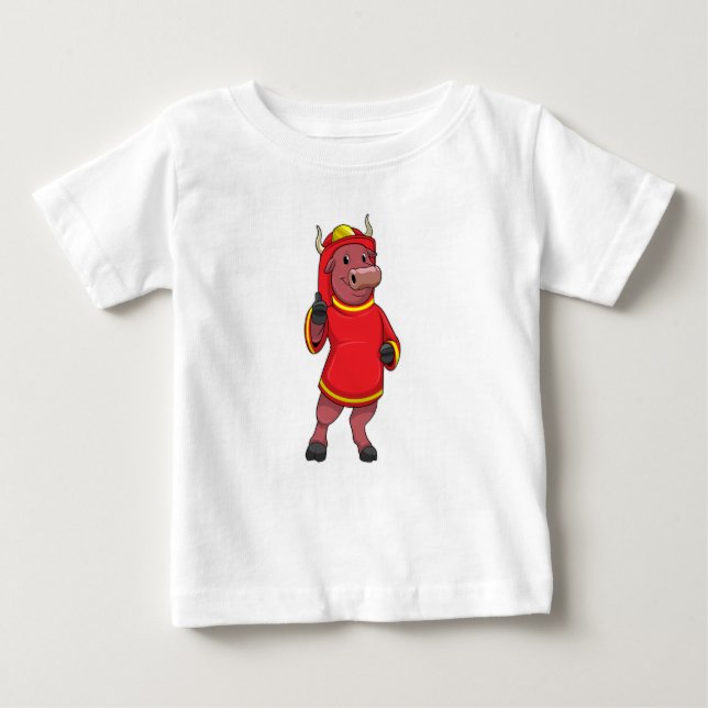 Bull as Firefighter with Helmet Baby T-Shirt (Front)