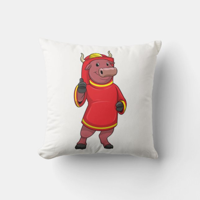 Bull as Firefighter with Helmet Cushion (Front)