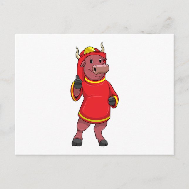 Bull as Firefighter with Helmet Postcard (Front)