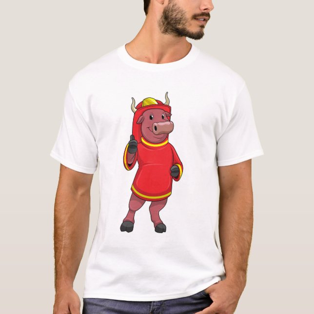 Bull as Firefighter with Helmet T-Shirt (Front)