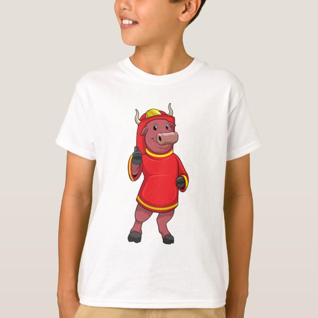 Bull as Firefighter with Helmet T-Shirt (Front)