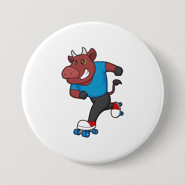 Bull at Inline skating with Roller skates 7.5 Cm Round Badge (Front)