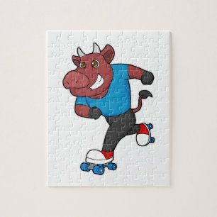 Bull at Inline skating with Roller skates Jigsaw Puzzle