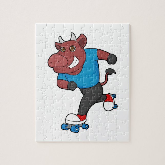 Bull at Inline skating with Roller skates Jigsaw Puzzle (Vertical)