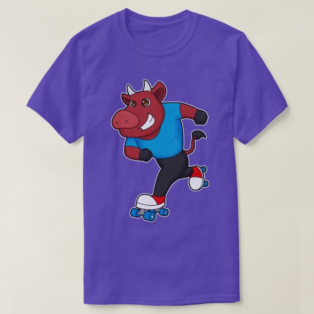 Bull at Inline skating with Roller skates T-Shirt (Design Front)