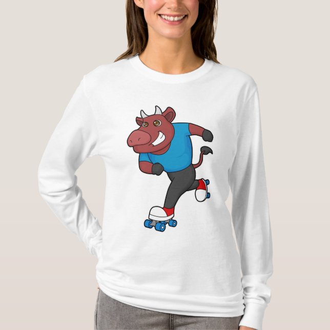 Bull at Inline skating with Roller skates T-Shirt (Front)