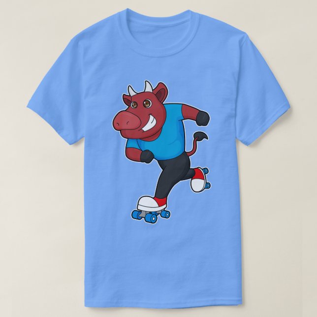 Bull at Inline skating with Roller skates T-Shirt (Design Front)