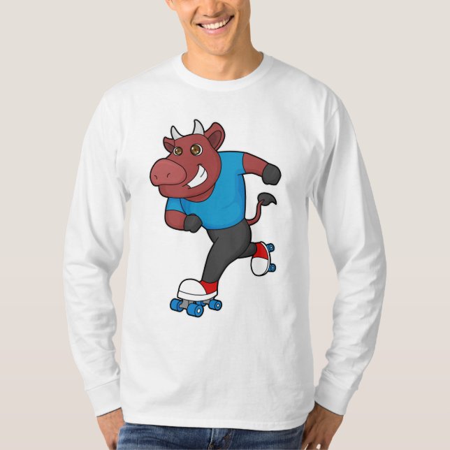 Bull at Inline skating with Roller skates T-Shirt (Front)