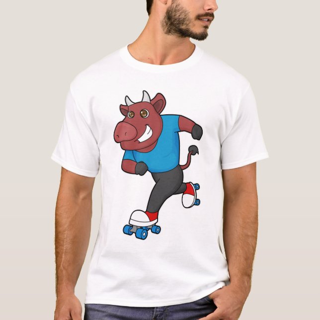 Bull at Inline skating with Roller skates T-Shirt (Front)