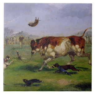 Bull Baiting (oil on paper laid on panel) Tile