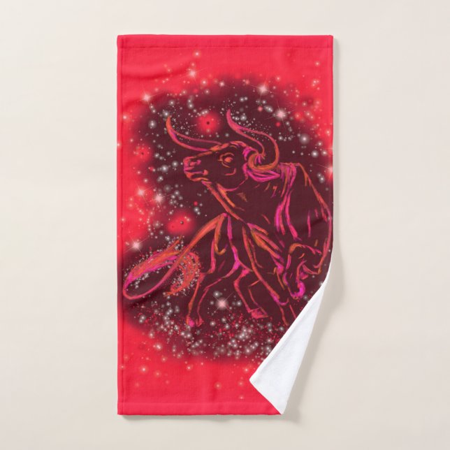 Bull Bath Towels Running In Red Starry Night (Hand Towel)