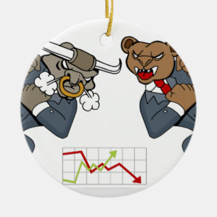 Bull Bear Battle Stock Market Cartoon Ceramic Tree Decoration