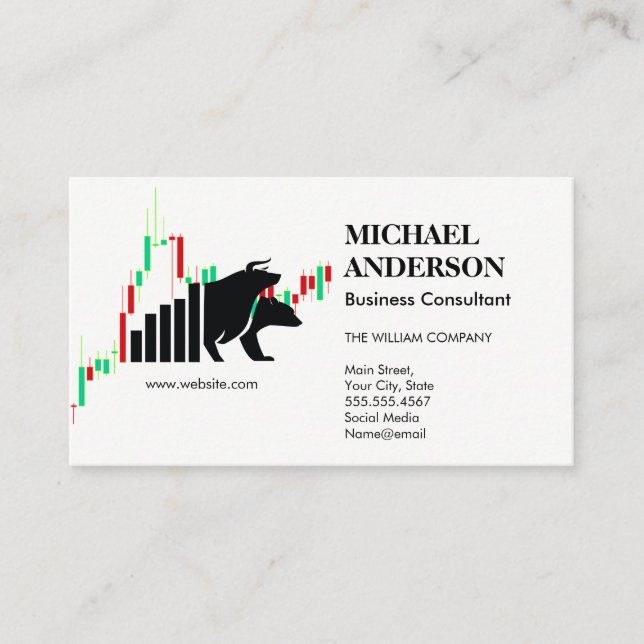 Bull Bear Stock Market Logo | Candlestick Chart Business Card (Front)