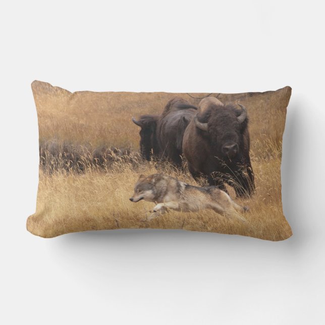 Bull Bison, Female, & Wolf Lumbar Cushion (Front)