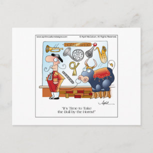 BULL BY THE HORNS Cartoon Postcard