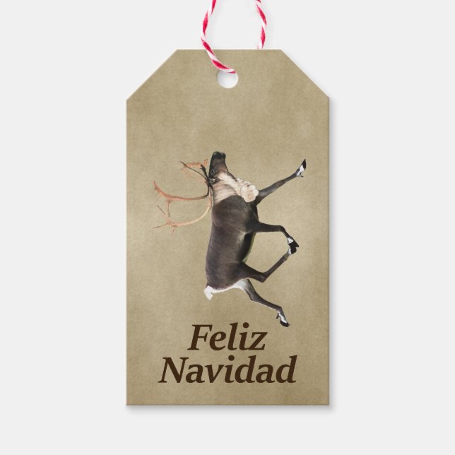 Bull Caribou - Feliz Navidad Gift Tags (Front)