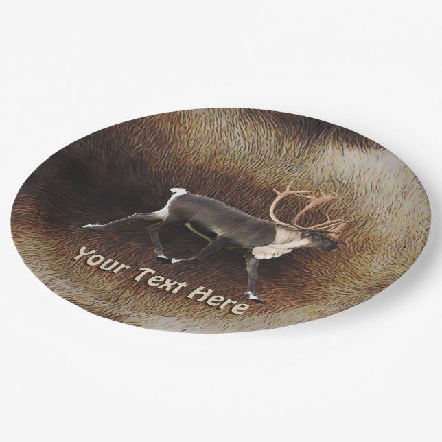 Bull Caribou (Reindeer) Paper Plate (Angled)