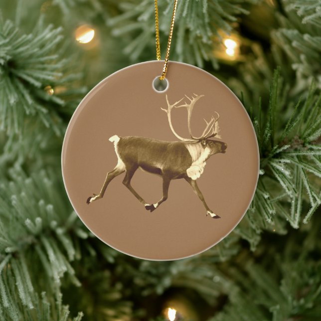 Bull Caribou - Sepia Ceramic Tree Decoration (Tree)