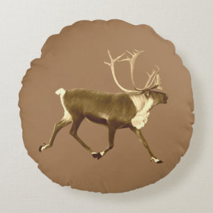 Bull Caribou - Sepia Round Cushion