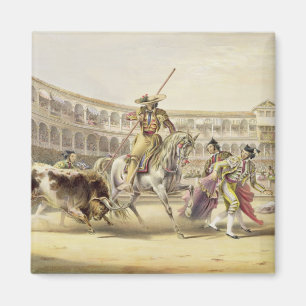 Bull Charging a Picador, 1865 (colour litho) Magnet