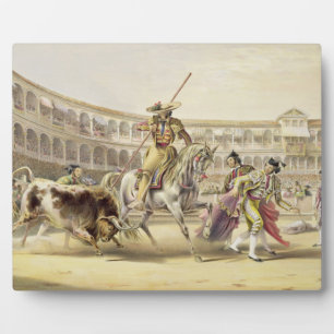 Bull Charging a Picador, 1865 (colour litho) Plaque