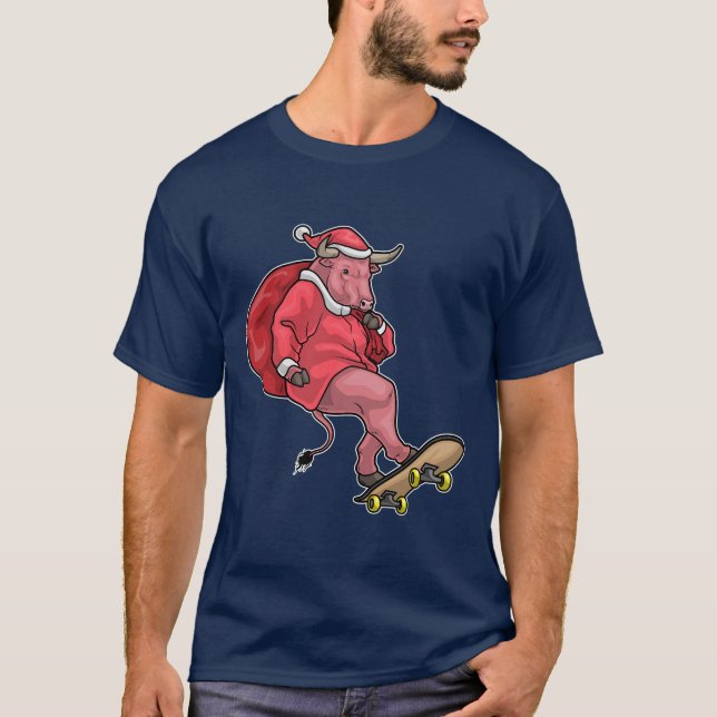 Bull Christmas Skateboard T-Shirt (Front)