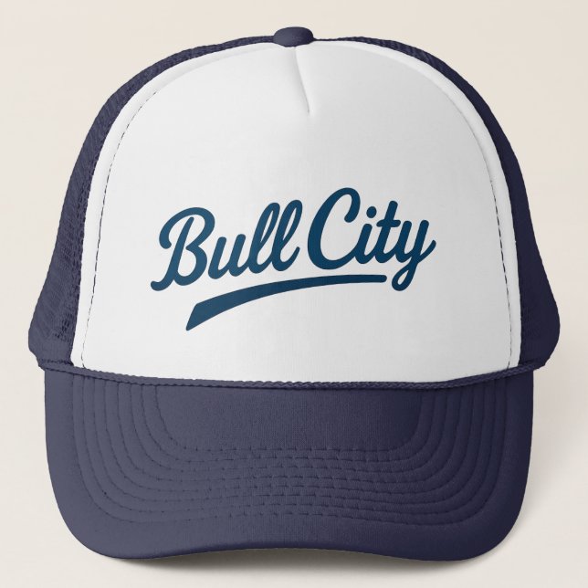 Bull City Script Logo – Durham North Carolina Trucker Hat (Front)