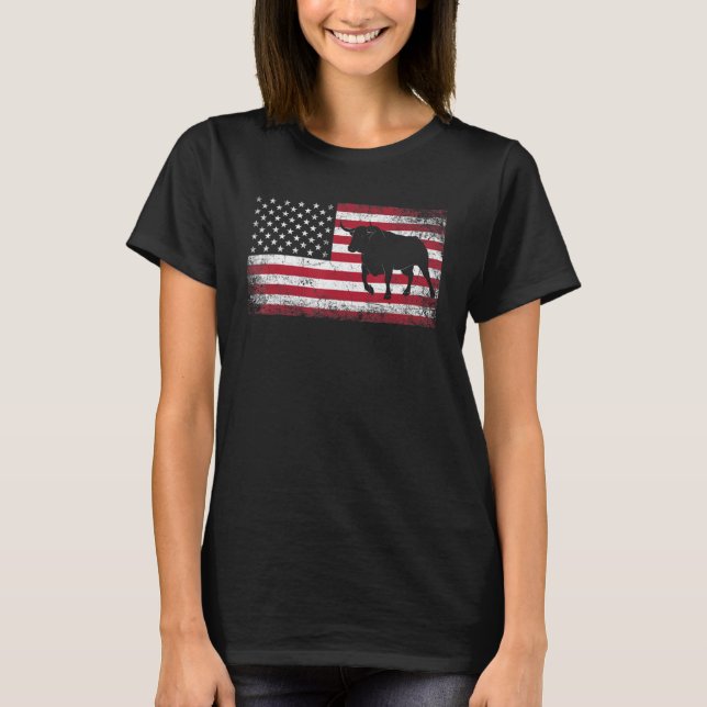 Bull Cow Rodeo  4th Of July American Flag Usa Amer T-Shirt (Front)