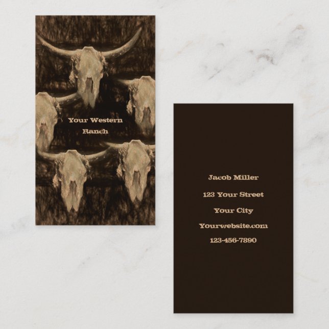 Bull Cow Skull Western Country Brown Sepia Rustic Business Card (Front/Back)