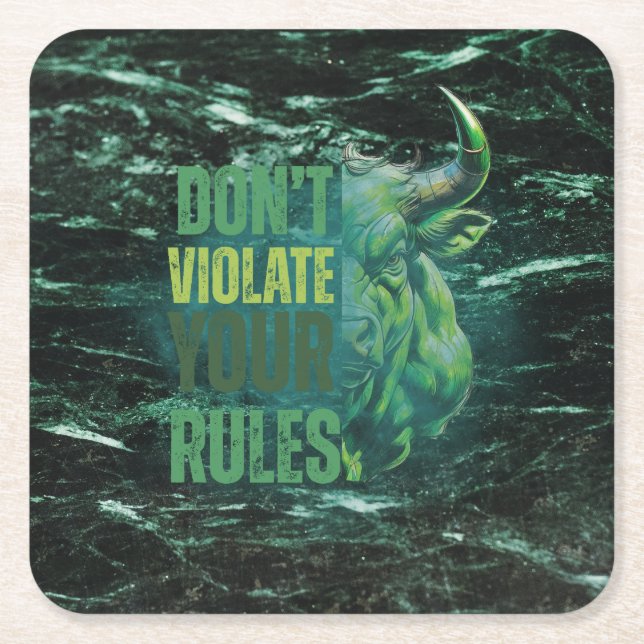 Bull design | Reminder | Motivation Square Paper Coaster (Front)